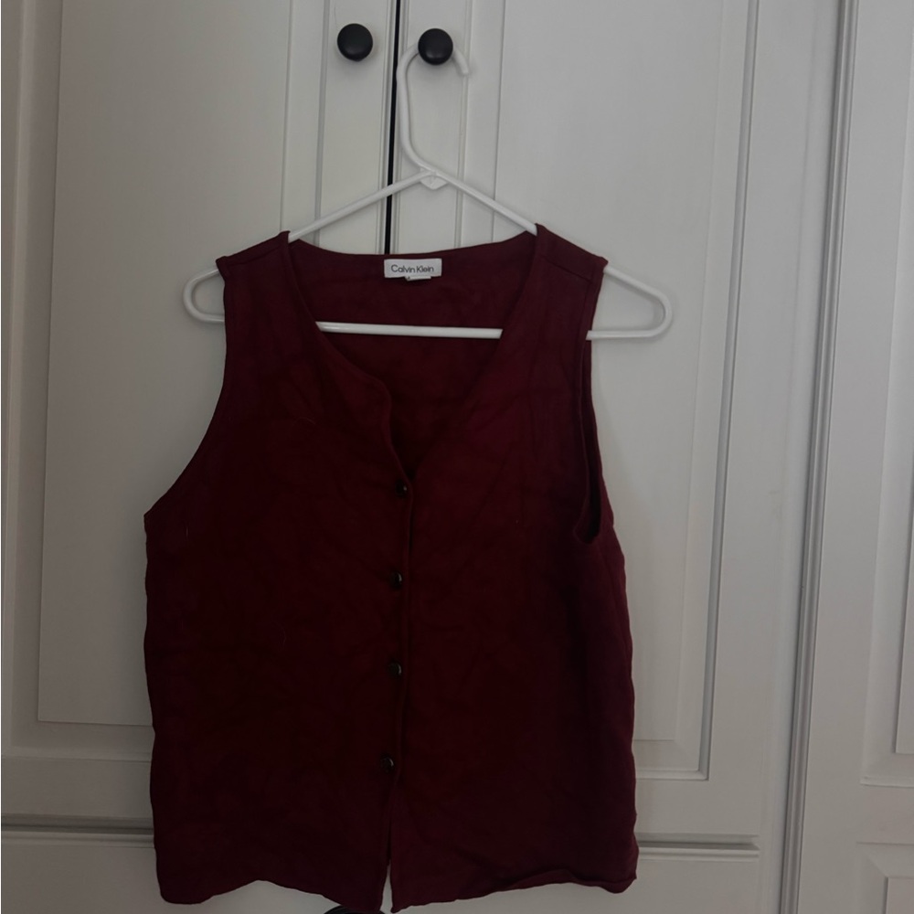 Calvin Klein Women's Deep Red Button Down Sweater Vest